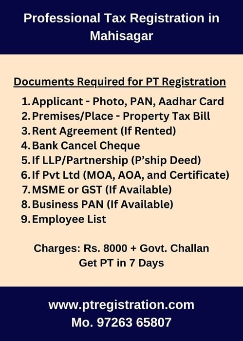 Professional Tax Registration for Companies in Mahisagar