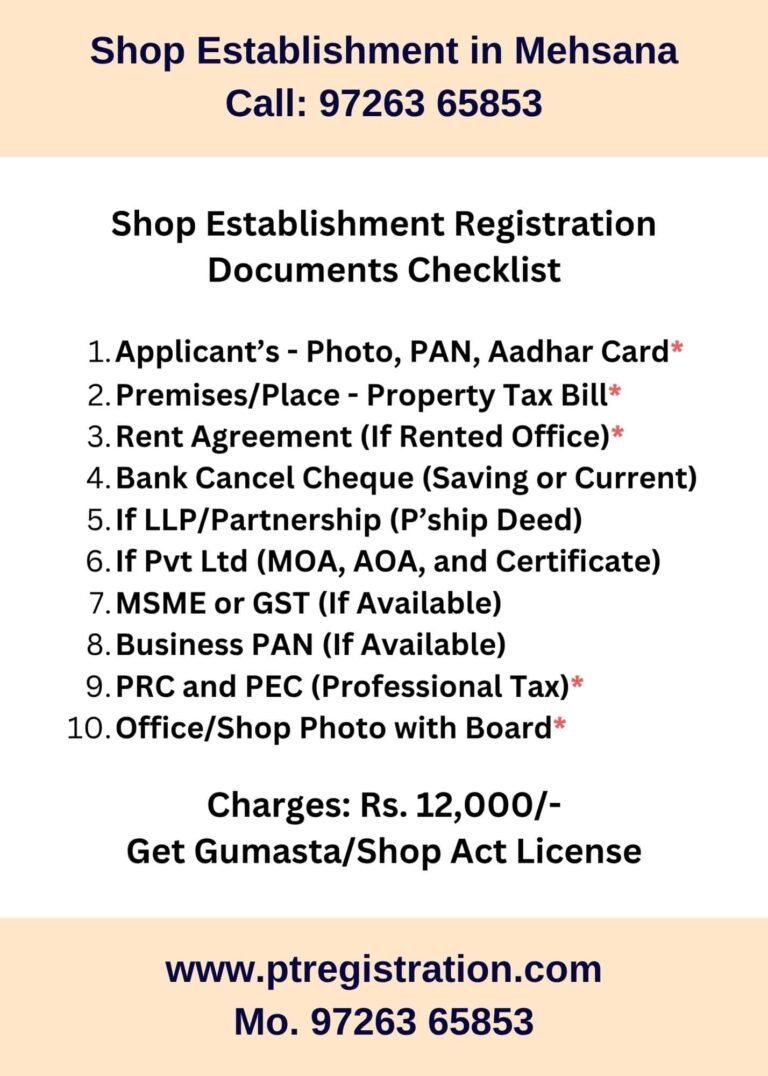 Shop Establishment Registration Consultant in Mehsana